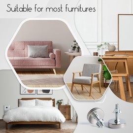 Tycoonest M8 X 35MM Adjustable Furniture Levelling Feet Set of 8, Screw-in Round Base Table Leg Extender Adjuster Floor Protector, Leg Levelers for Bed Sofa Cabinet Garden Table Cupboard, with T Nuts