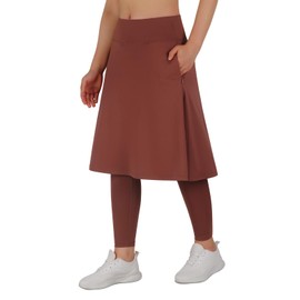 ANIVIVO Women Long Knee Length Skirt with Full Leggings,Skirted Leggings with High Waisted Zipper Pockets(Caramel-Full Length,M)