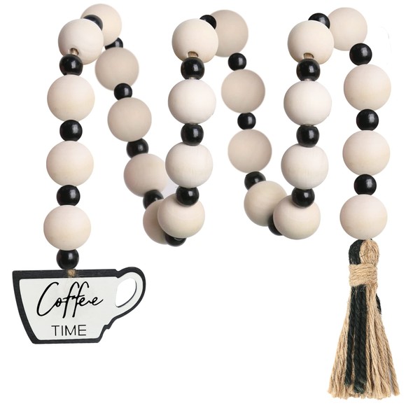 Coffee-themed Rustic Wood Bead Garland - Natural Wood and Jute