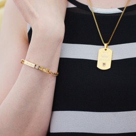 Uloveid Gold Color His Queen and Her King Titanium Necklaces & Bracelets Matching Couples Cuban Link Chain Jewelry Set Valentine's Day Gift for Men and Women SN124 (Gold Necklace+Bracelet)