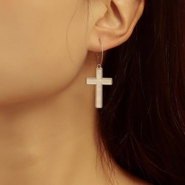 Inilbran Boho Cross Dangle Earrings Vintage Religious Cross Earrings Silver Cross Huggie Hoop Earrings Punk Metal Cross Drop Earrings Jewellery for Women and Girls, Zinc