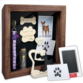Dog Memorial Shadow Box Gift Pet Memory Display Case Wooden Picture Frame Pet Paw Ink Kit Glass Fur Jar Pets Keepsake Holder for Passed Away Dogs Cats idea Gifts for Pet Lover (Brown Dog Frame)