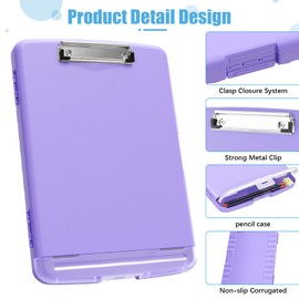 Hnogri Plastic Clipboard with Storage, High Performance Clips, Clipboard Storage Box, Light Weight, Smooth Writing for Work, Size 14 x 9.6 x 1.2 inches (Purple)