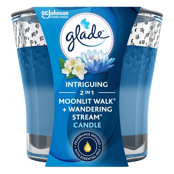 Glade Candle Jar, Air Freshener, 2in1, Moonlit Walk & Wandering Stream, 3.4 Oz