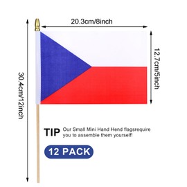 HSQCEZ 12Pcs Small Czech Republic Flags on Wooden Stick Mini Czech Republic Flag Hand Held Flag Decorations,5x8 Inch