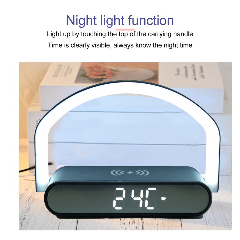 Wireless Charging Alarm Clock Two Levels Adjustment Night Light Multifunction