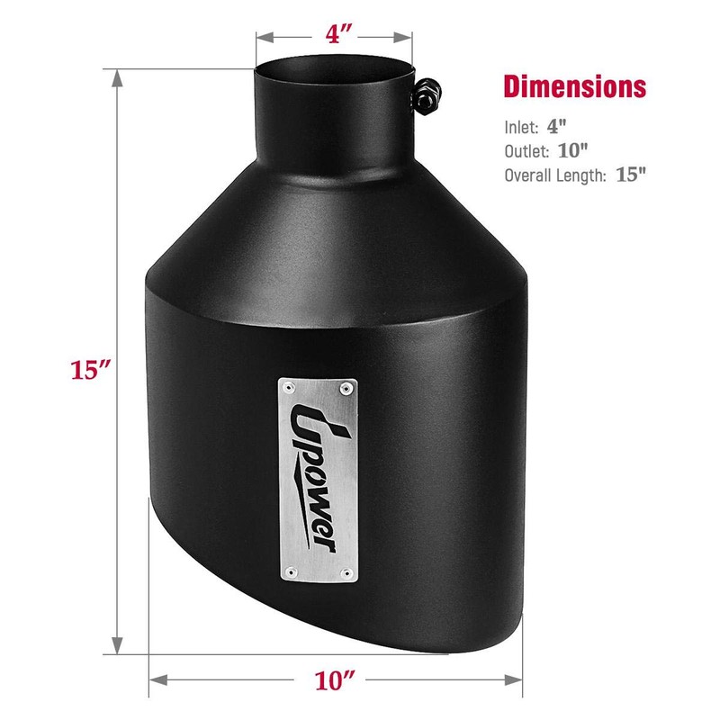 Upower Exhaust Tips 4" Inlet 10" Outlet 15" Black Long