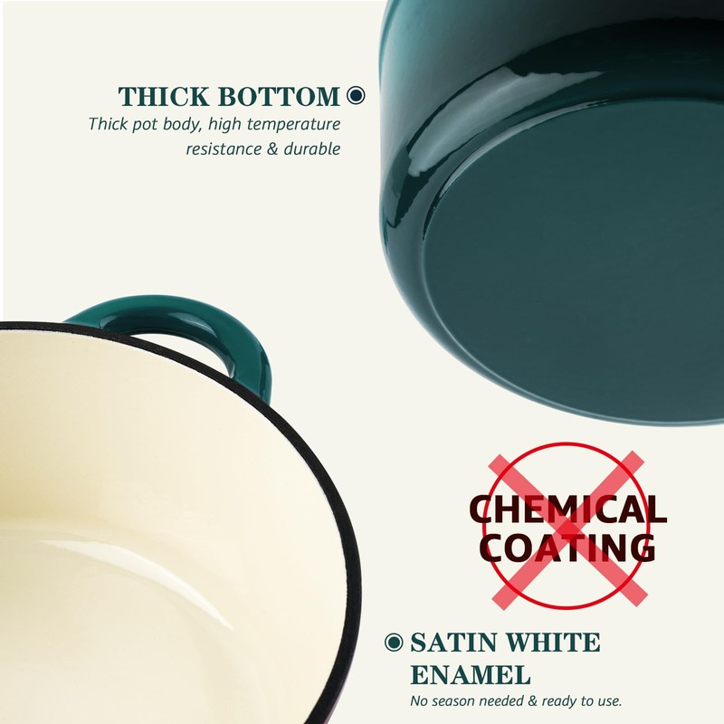 Overmont Enameled Cast Iron Dutch Oven - 7QT Pot with