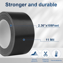 Black Duct Tape Heavy Duty, 2.36 Inch x 36 Yard Waterproof Strong Adhesive Duct Tape for Indoor Outdoor Repairs Tear by Hand, 1 Roll