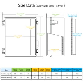 LeMotech Electrical Box, IP67 Waterproof Hinged Cover Stainless Steel Latch Junction Box, ABS Plastic Electrical Enclosure with Mounting Plate,Wall Brackets, Cable Glands,15.7"x11.8"x7.0",Grey