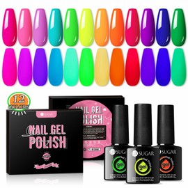 UR SUGAR Neon Gel Nail Polish Set, 12 Colours Hot Pink Orange Yellow Green Blue Red Purple Neon Colour Nail Gel Polish Kit Fluorescent Shellac Nail Varnish Set for Home DIY Manicure Nail Salon
