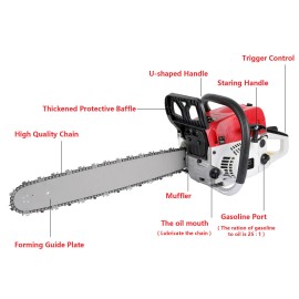 Timoau 58cc Gasoline Chainsaw 20" Bar Powered Upgraded Engine Wood Cutting Gas ChainSaw