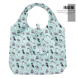 Cute Character Figure Pattern Foldable Tote Shopper Bag with Portable Mini Pouch R22 35KG/Kitten 20ea