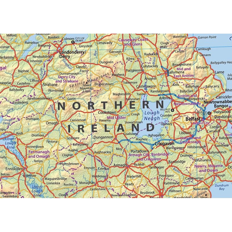 Detailed Physical Ireland Poster Map - 23.3 x 16.5 Inches