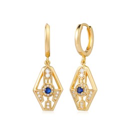 MYEARS Women Evil Eye Earrings Gold Huggie Hoop Hexagon Dangle Drop Blue Cubic Zirconia 14K Gold Plated Small Simple Minimalist Hypoallergenic Protection Everyday Jewelry