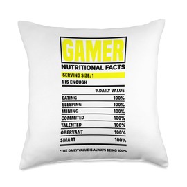 Gamer Nutritional Facts Video Game Player Gaming Gamer Geek Throw Pillow