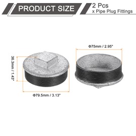 sourcing map 2 Pcs 10-1/2" Male Pipe Plug Fittings, Square Head Malleable Cast Iron Pipe Fitting End Caps for Plumbing Water Line Decor Furniture, Silver