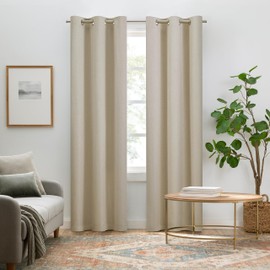 Eclipse Pembroke 100% Blackout, Faux Linen Grommet Window Curtains, 108 in Long x 42 in Wide, Thermal Insulated Noise Reducing Curtains for Living Room, Bedroom, 2 Curtain Panels, Linen