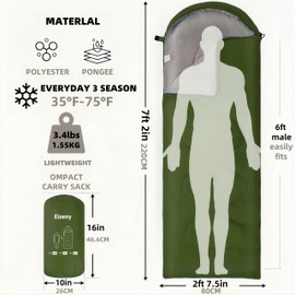 Sleeping Bags for Adults，Lightweight Waterproof Compact Sleeping Bag with Stuff Sack for Warm Camping Cold Hiking Traveling Outdoor Activities(Jungle Shield)