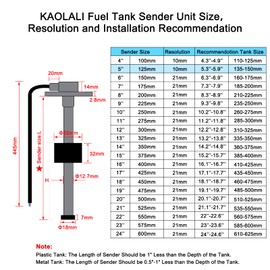 KAOLALI Fuel Level Sensor, Boat Fuel Sender Fuel Water Level Sensor Stainless Steel Fuel Tank Sending Unit Fit for Fuel Gauge 0-190 ohms 125MM for RVs Boats