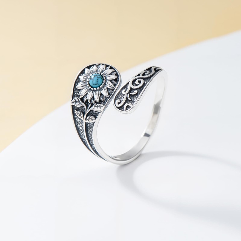 Molioaki Genuine Teardrop Turquoise Cross Ring Adjustable 925 Sterling Silver