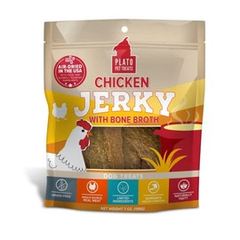 PLATO Pet Treats Air Dried, Real Meat, Chicken Jerky with Bone Broth Dog Treats, Made in The USA, Grain Free, 7oz