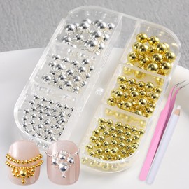 HYWWPFLAY 3D Large Size Metal Caviar Beads for Nails - 2.5/3/4mm, Nail Beads for Nail Art, Gold & Silver Steel Balls Bead, Nail Charms Studs for Women Girls DIY Decoration Manicure Supplies