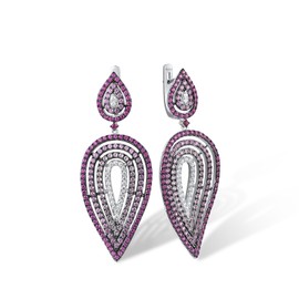 Santuzza Sterling Silver Pink Leaf Shape Earrings Pink Sapphire Cubic Zirconia Geometric Drop Earrings for Women