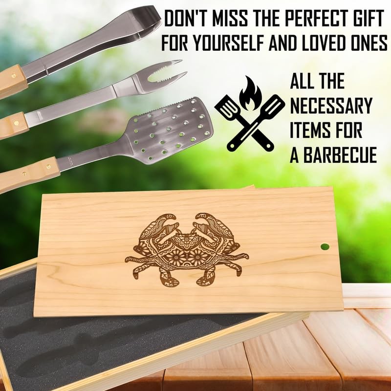 Mirrored Patterned Crab BBQ Tool Set: High-Quality Stainless Steel Spatula,