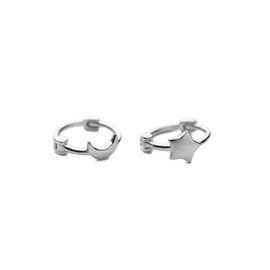 Asymmetrical Star Moon Small Hoop Earrings for Women Girls 925 Sterling Silver Charms Tiny Minimalist Crescent Moon Star Cartilage Clip Cuff Stud Earrings Fashion Delicate (Silver)