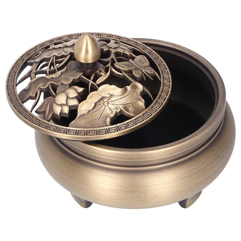 Antique Incense Burner Holder Brass with Lid 3‑Legged Buddha Ornament