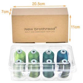 New brothread - 15 Options - 8 Snap Spools of 1000m Each Polyester Machine Embroidery Thread with Clear Plastic Storage Box for Embroidery & Quilting - Different Green