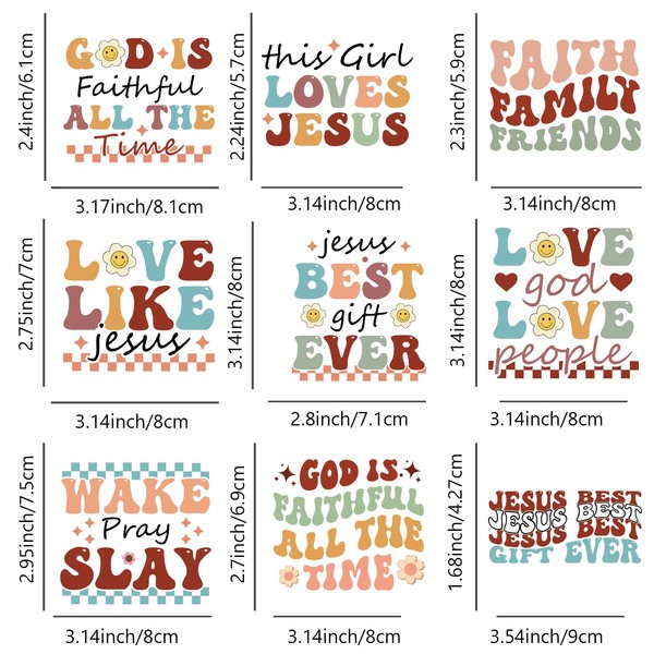 9/12Pcs,Pocket Size Jesus Vinyl Iron-on Heat Transfer Stickers, Floral Letters,