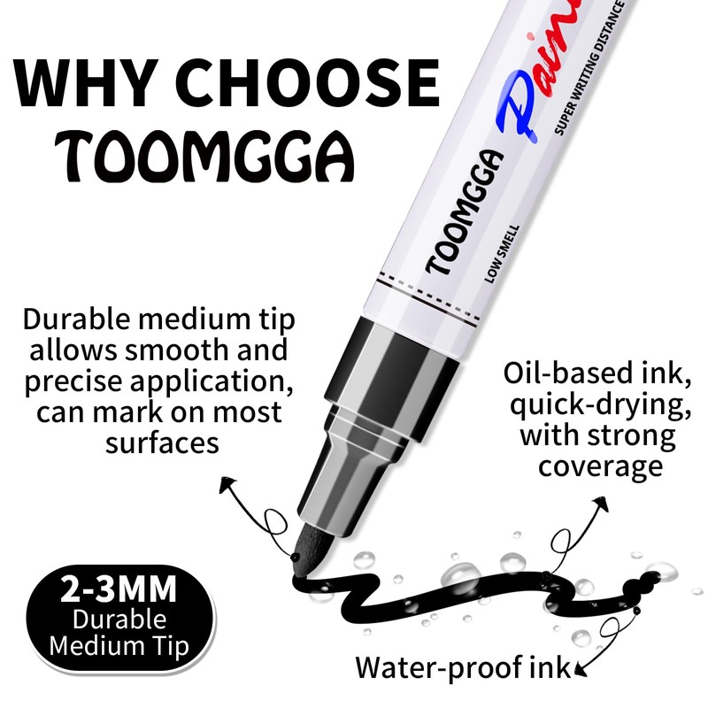 TOOMGGA Black Paint Pens Permanent Paint Markers - 24 Pack
