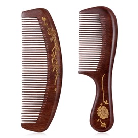 2 PCS Wooden Hair Comb, Wooden Comb for Women Sandalwood Fine Tooth Natural Wood Comb Natural Wood Comb Anti-Static Detangling Comb for Wet, Dry Curly, Thin, Thick, Wavy, Straight Hair