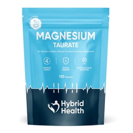Hybrid Health Magnesium Taurate 750mg Supplement - 120 Vegan Capsules, High-Strength Formula, Independently 3rd Party Lab Tested, 4 Months Supply