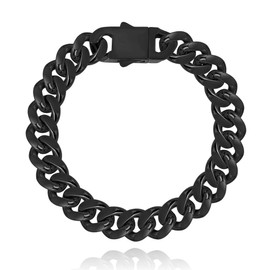 RepaTime Black Cuban Link Bracelet for Men, Stainless Steel Bracelets 9 Inch Chain Bracelet for Men, Bold Matte Finish Wristwear, Trendy Hip Hop Jewelry Gift