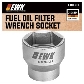 EWK 24mm 36mm Low Profile Fuel Oil Filter Wrench Socket 2-in-1 3/8” Drive – Cap Removal Tool for Ford Jeep Ram BMW Volvo