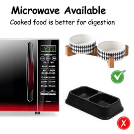 Petygooing Ceramic Dog Cat Bowl Set with Stand, Pet Food and Water Dishes,Small Dog Bowls Anti-Slip Set of 2 Cat Bowls-Pet Food Bowl- Pet Dish Small Medium Size Pet (28OZ/6.1 in) Black Rhombus