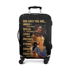 Xidingyue African American Luggage Cover Washable Inspirational Bible Verses Motivational Suitcase Protector God Says You Are Unique Special Luggage Cover Fit 25-28 Inch