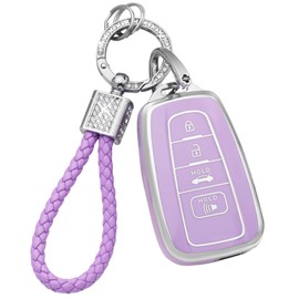 PIFOOG - Funda para llave de coche color morado para Toyota de 4 botones, funda para llave de coche con llavero, accesorios para mujer, Púrpura y plateado