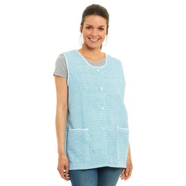 Ladies Dogtooth Buttons Through Design Piping Tabard Apron Overalls Front Pockets Stylish Tabards for Women Casual Aprons for Women to Use in Home Kitchen Restaurants Coffee Shops UK Made (Aqua, L)