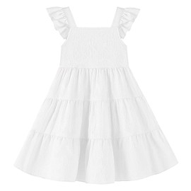 Dalukit Toddler Baby Girls Dress Sleeveless Ruffle Baby Girls Summer Dress Casual Solid Floral Little Kid Boho Beach Sundress White