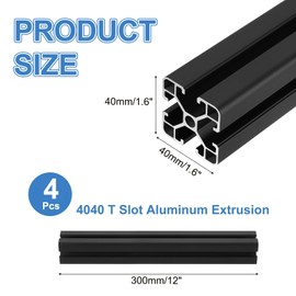 MECCANIXITY 4PCS t Slot 4040 Aluminum Extrusion, 300mm European Standard Anodized Linear Rail Profile Framing for 3D Printer Parts CNC DIY Projects, Black
