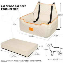 XIEEAOZEE Dog Car Seat for Large/Medium Dog, Dog Booster Seat for Dogs Under 55Lbs or 2 Small Dogs, Detachable and Washable Travel Dog Seat with Thick Cushion and Storage Pockets (Beige)
