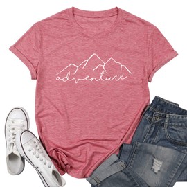 Mountain Climbing Shirts Women Hiking Adventure Tee Tops Funny Workout Graphic Casual Holiday Beach Muscle T-Shirt, Red XXL