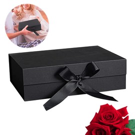 LETTERASHQP Black Gift Box, Gift Box with Lid, 21 x 17 x 7 cm, Gift Box with Lid, Gift Box with Ribbon for Wedding, Birthday, Christmas, Anniversary