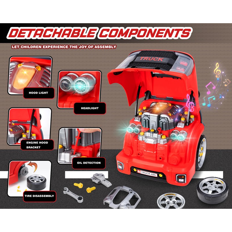 Interactive Truck Engine Toy-Removable Parts Lights&Sounds,Age 3-5