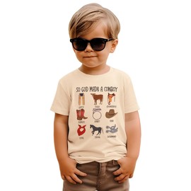 KEKEMI Toddler Boy Girl Cowboy Shirts So God Made A Cowboy Bible Verse Religious Tshirt Christian Outfits Short Sleeve Tees(Beige,4-5T)