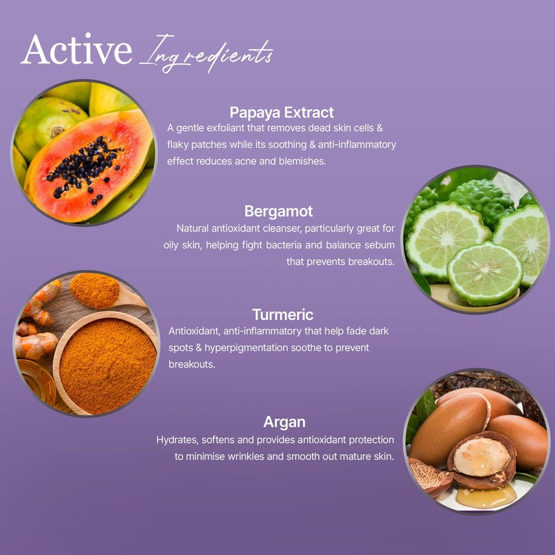 Ayumi Turmeric & Bergamot Face Wash. Vegan, Cruelty-Free, Dermatologically Tested,